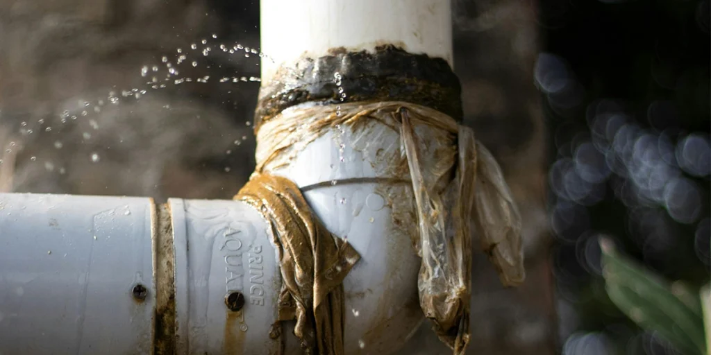 plastic pipe with a severe leak