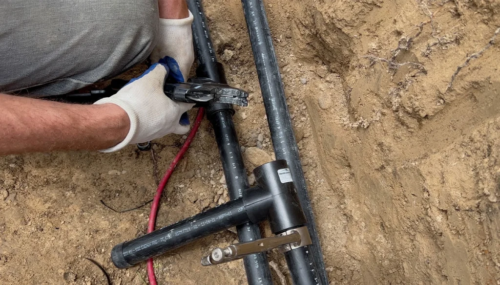 Man fixing a water pipe with a wrench