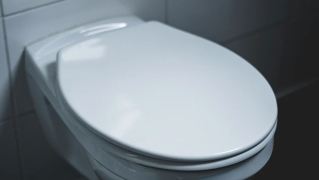 closeup of toilet with the lid closed