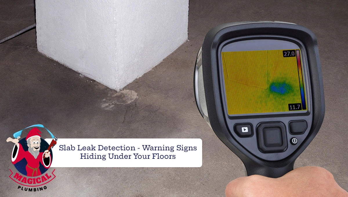 Thermal imaging inspection detects a potential moisture issue beneath a concrete floor, helping professionals identify hidden water leaks and prevent property damage.